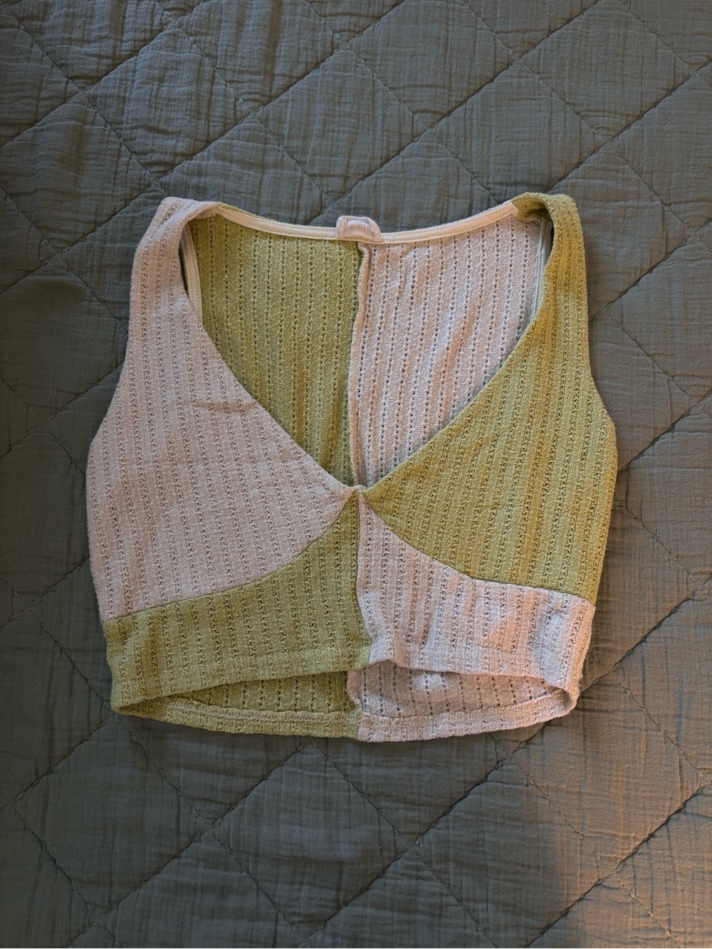 Le Lis Two-Tone Knit Cropped Tank — Green & Cream